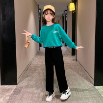 Girls suit autumn 2021 New Korean version of the fashionable er tong zhuang red zhong da tong Western style wide leg pants two-piece set