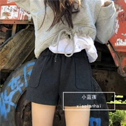 Bé xanh eo thon! 2 màu thu đông hoang dã Một phiên bản rộng của quần short len ​​nữ 100422