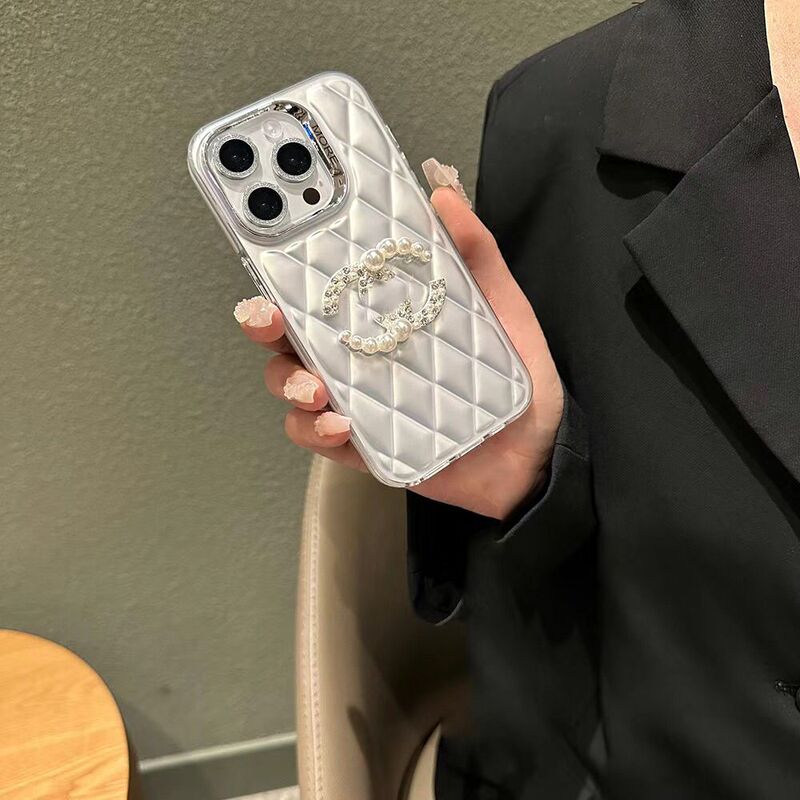 Apple Pearl Diamond Pattern Chanel-Style iPhone 16 Pro Max Phone Case 15 Shockproof 14 Elegant 13 Goddess Style 12 High-Value Apple Phone Case