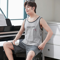 Mens pajamas summer cotton sleeveless vest can go out for teenagers thin plus size home suit summer