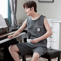 Mens pajamas summer cotton vest shorts sleeveless home wear thin plus size summer youth casual set