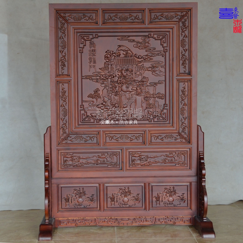 Trung Quốc gỗ rắn hai mặt chạm khắc Fu phân vùng màn hình phòng khách khách sạn văn phòng gỗ di động màn hình sàn retro - Màn hình / Cửa sổ vach ngan phong khach dep