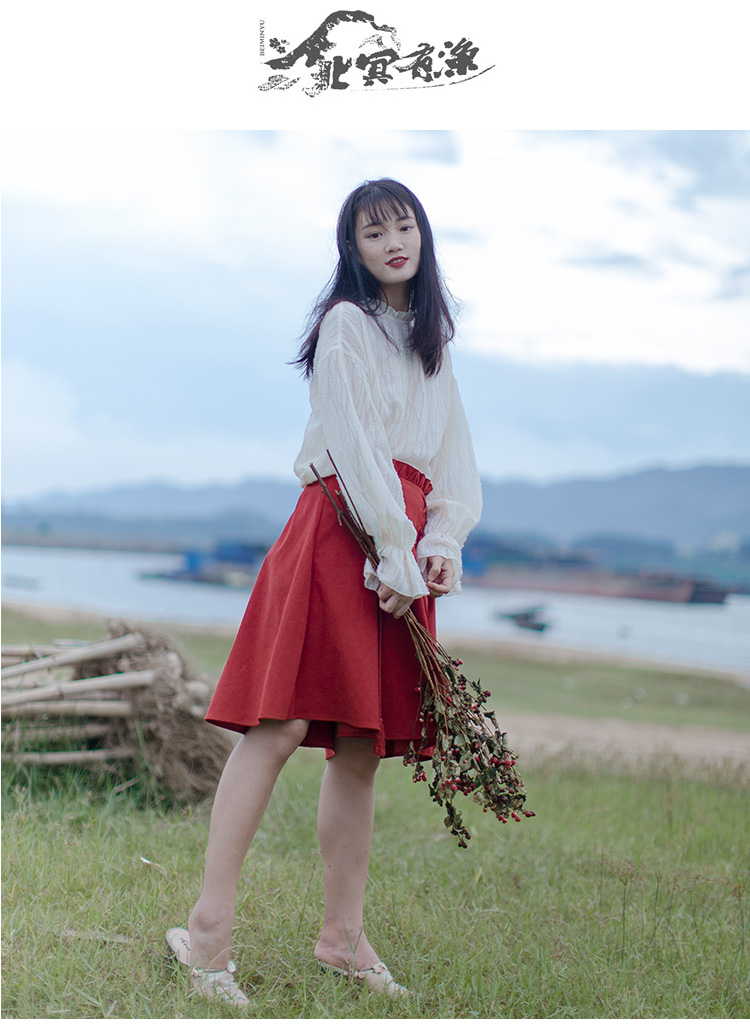 Bắc Minh có một con cá cái nấm nữ kèn tay áo ren đáy quần áo voan nữ nghệ thuật retro áo dài tay áo sơ mi trắng nữ