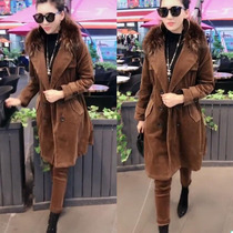 Palm business shake sound with Brown big fur collar lace loose jacket casual pants autumn and winter OL temperament velvet suit tide