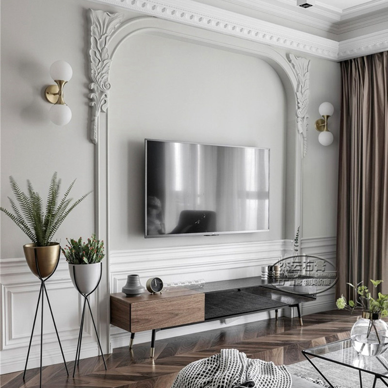 French plaster line background wall custom carved American corner flower mosaic Roman column living room flower corner border shape