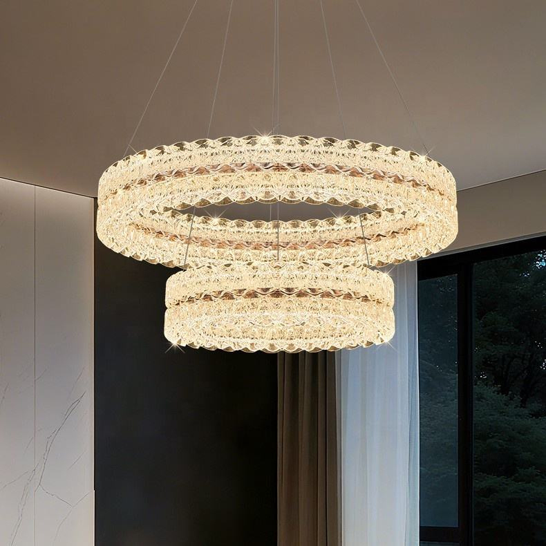 Modern Light Luxury New Champagne Gold Ring Swan Lake Acrylic Circle Chandelier Full Spectrum Eye Protection Chandelier