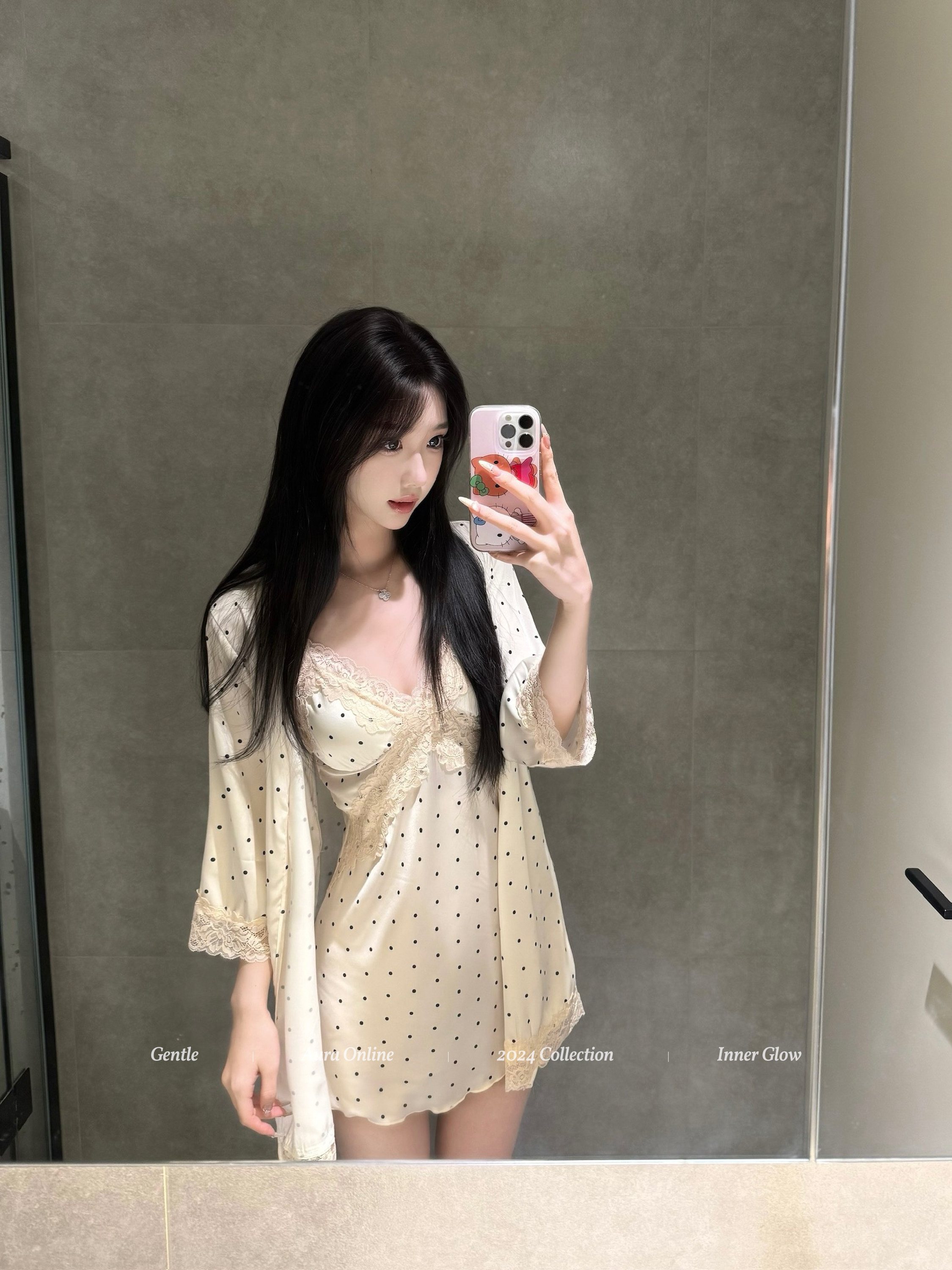 Aura* Tinglan Xiangcheng Japanese-Style Sweet Girl Suspender Nightdress Loungewear Comfortable Polka Dot Pajama Set Pure Desire