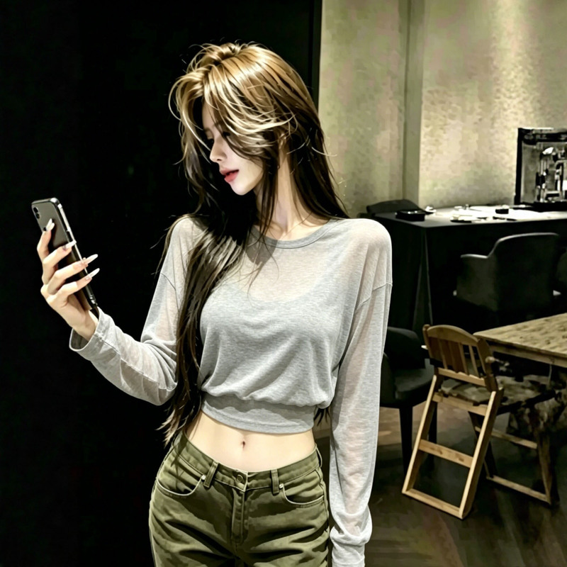 Sexy and Pure Style Long-Sleeved T-Shirt for Women, Skin-Friendly, Breathable, Beautiful Top, Summer Crop Top, Short Sun Protection Cover-Up