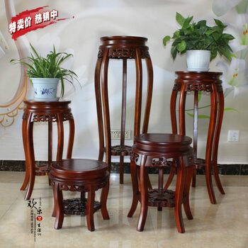 Multi-Layer Chinese-Style Solid Wood Flower Stand for Living Room, Floor-Standing Elm Wood Flower Stand, Round Carved Flower Pot Stand, Fully Assembled