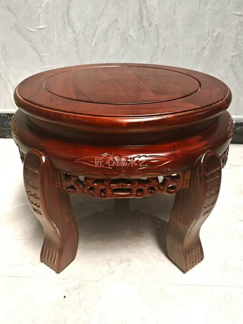 Antique-Style Elm Wood Base Flower Vase Stand, Chinese-Style Floor-Standing Solid Wood Elegant Flower Pot Stand, Round Flower Stand for Living Room