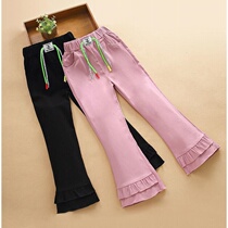 2022 New Spring Dress Girl Horn Pants Long Pants Spring Fall Children Black Korean version slim down CUHK suede