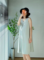 A Ma hipster pregnant woman summer dress chiffon nursing dress senior pendant V-neck solid color sleeveless little dress