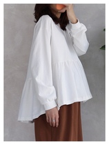 A Ma pregnant woman long sleeve T-shirt spring and autumn design sense doll shirt pure cotton round neck sweater solid color A swing loose top outside