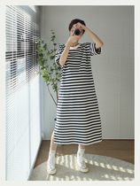 A Ma maternity wear autumn cotton stripes slim long Japanese breast-feeding dress fashion loose not show