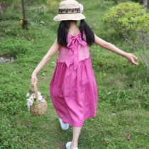 Girls dress forest linen dress linen dress medium and large childrens dress loose skirt parent-child dress