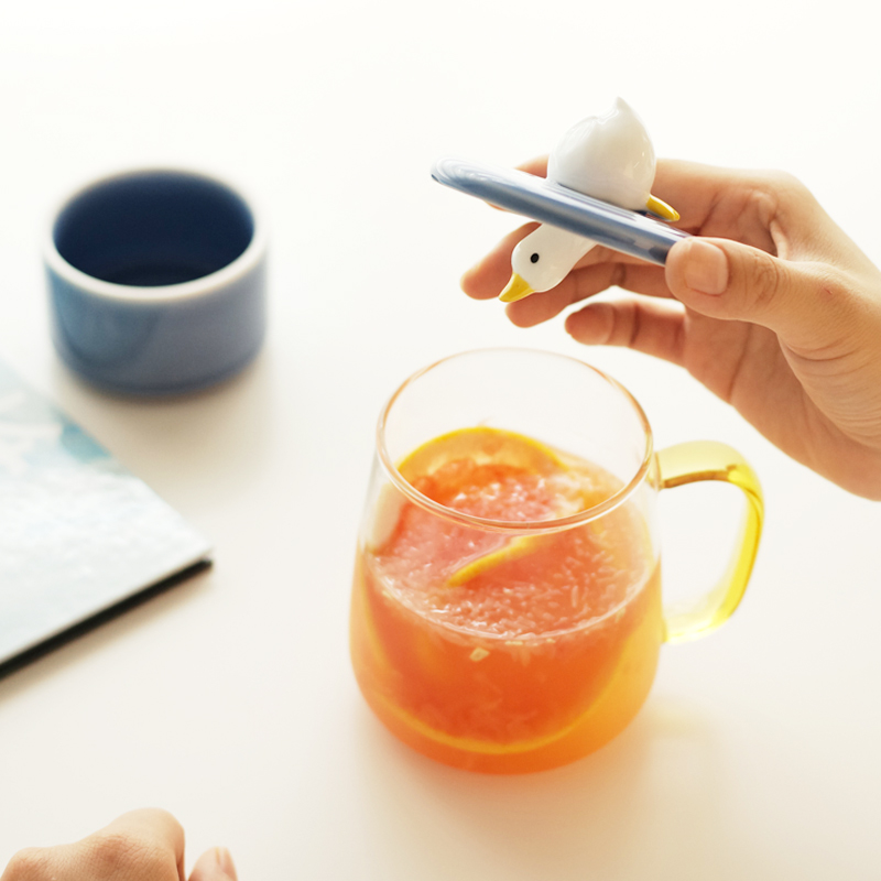 Park Fang San shallow Pottery Society Super cute hard work duck glass Couple mug Children's office water cup