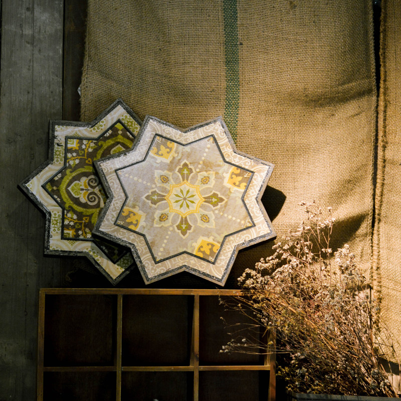 (5 discount promotion) retro flower brick star-shaped hanging drawing room decoration painting cafe decoration painting dining room hanging painting