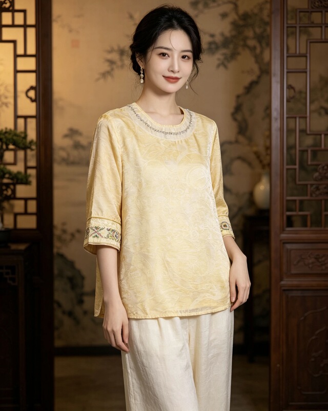 Beaded Light-Reflecting Brocade Embroidered Top Beaded Light-Reflecting Brocade Embroidered Top