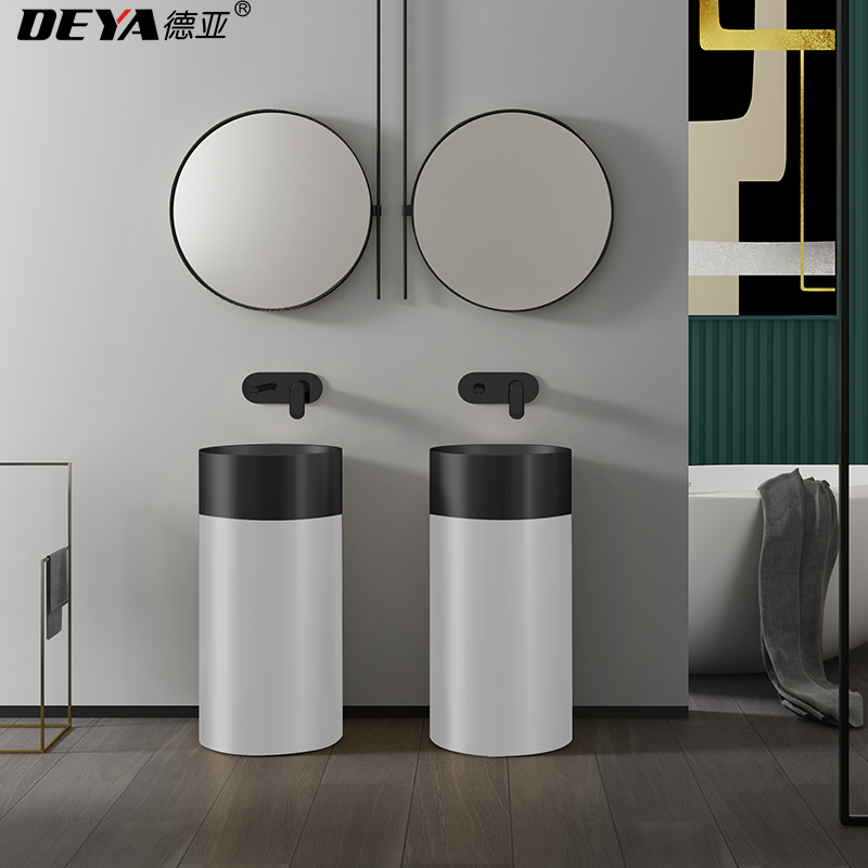 Two-tone black and white stainless steel column basin creative column type washbasin hotel integrated floor washbasin column basin