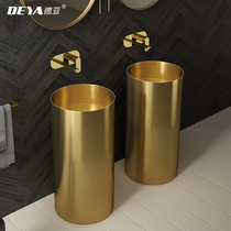 Golden 304 stainless steel column basin thin side column washbasin Hotel Villa one floor-to-ceiling Basin