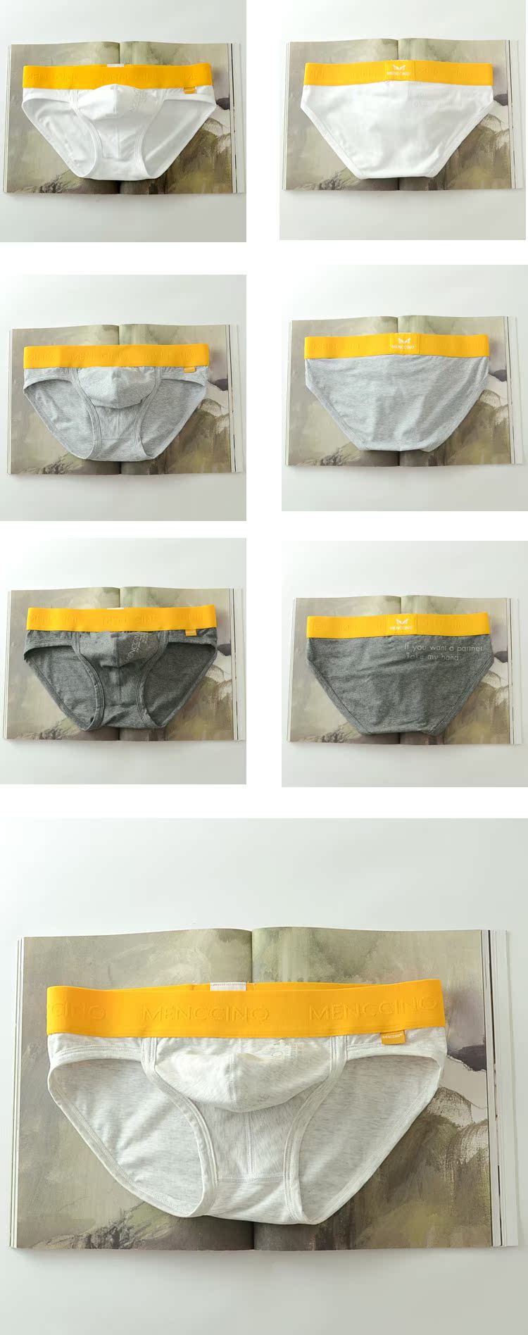 Thời trang nam đồ lót cotton trắng xám Slim U lồi eo thấp tóm tắt văn học giới trẻ xu hướng quần short đồ lót nam cotton