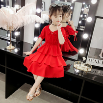 Girls dresses summer 2021 new foreign style little girl red cake dress childrens summer princess skirt
