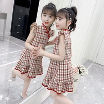 Girls cheongsam summer dress 2021 new Western style girl Chinese style summer dress Hanfu children princess skirt
