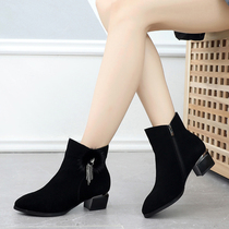 2021 Winter new genuine leather frosted with upturned fur Martin boots gush cotton shoes big code single boot female short boots