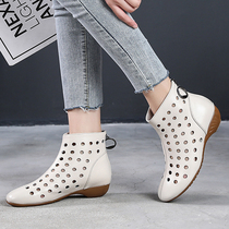 2022 slim down Martin boots Real Leather Short Boots Hollowed-out Hole Shoes Flat Bottom Soft Leather Mom Shoes White Spring Autumn Single Boots