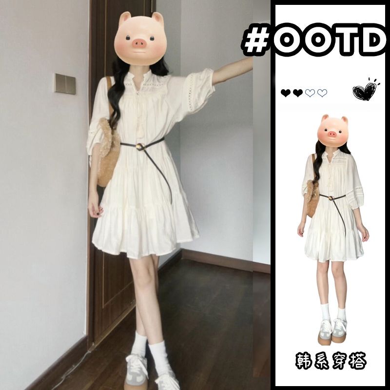Korean Style Petite Women's V-Neck White Dress, New Spring/Summer French Style, Super Fairy-Like, Niche Short Skirt, Trendy Korean Style Petite Women's V-Neck White Dress, New Spring/Summer French Style, Super Fairy-Like, Niche Short Skirt, Trendy