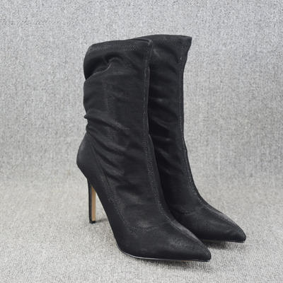New slimming ankle boots, pointed-toe thin-heeled high-heeled women's shoes and elastic mid-calf sock boots for the 2025 spring and summer season of foreign trade women's boots