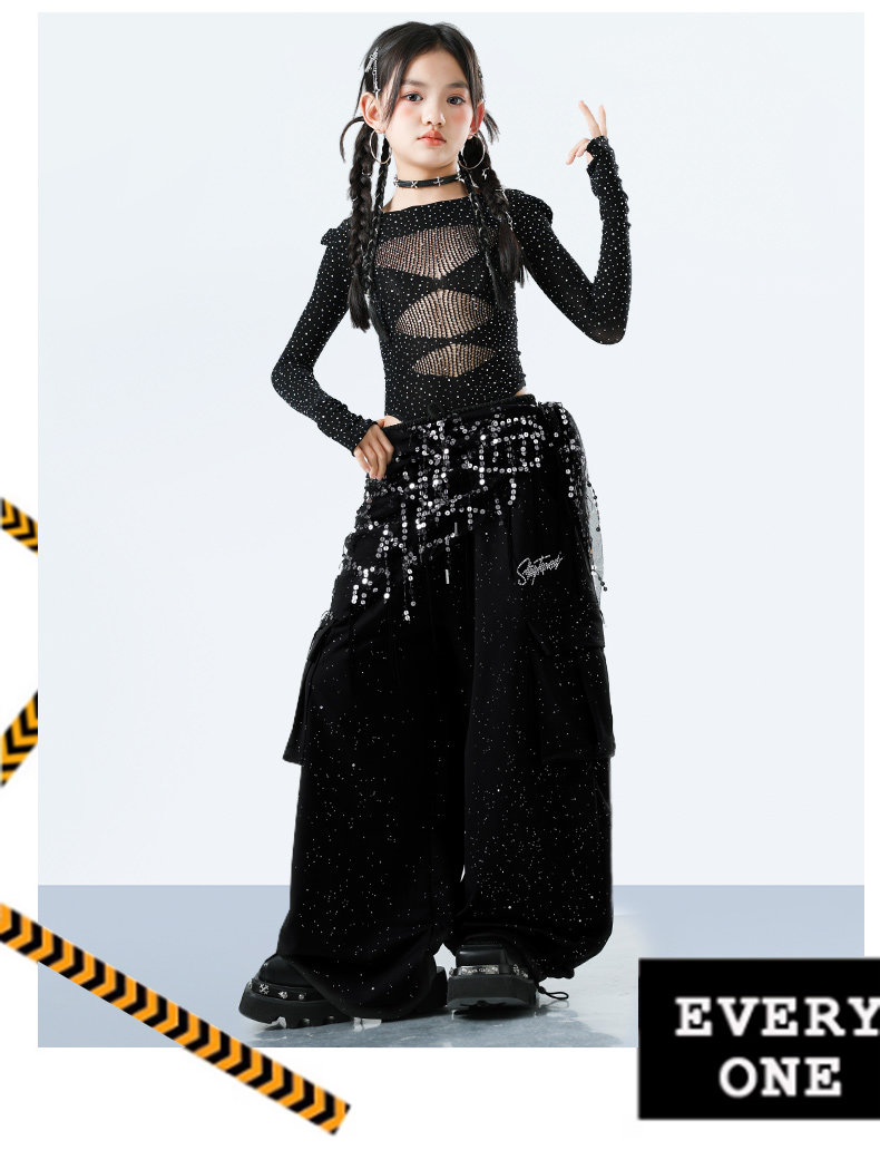 少儿爵士舞服装露脐网纱上衣裤子套装jazz女童街舞潮服六一演出服 — 21