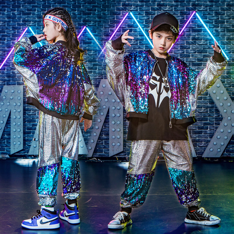 Children's drums performance clothing boys and girls tide autumn winter sequins handsome suit boy street dance trend hip hop costume