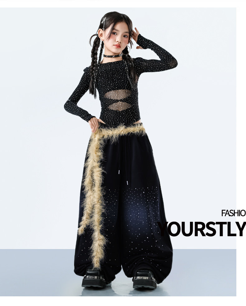 少儿爵士舞服装露脐网纱上衣裤子套装jazz女童街舞潮服六一演出服 — 17