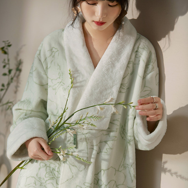 Mark Princess Pyjamas Pyjamas Pyjamas Women's Winter Coral Suede Thickened Garnter Bathrobe Qipau Flannel Velvet New Chinese Style Home-Taobao