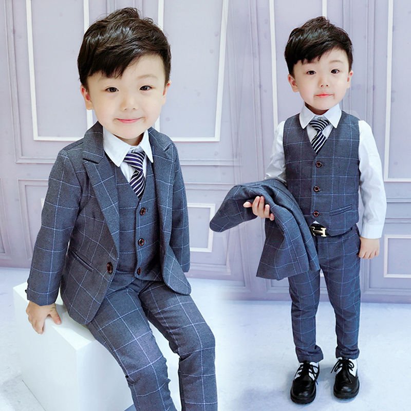 Boys suit suit autumn and winter British style baby children's one-year-old dress handsome children's suit vest three-piece set