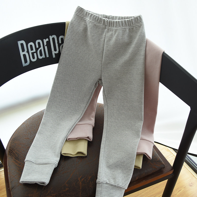 Children Thickened Sanitary Pants Single Dress Baby Striped Pure Cotton Thread Pants Autumn Winter Internal Lap Pants Male And Female Warm Long Pants
