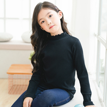 Autumn and winter children's clothing cotton female treasure children's black semi-high collar bottoming shirt girls foreign style wooden ear long sleeve T-shirt