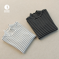 Children's black and white striped bottoming shirt autumn and winter large boys and girls cotton long sleeve semi-high collar T-shirt jacket