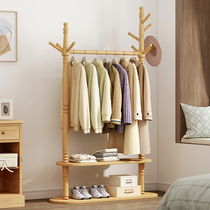 Solid wood clothes hanger floor bedroom hanging clothes rack minimalist modern home clothes hat rack easy clothes hanger