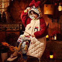 Fenten coral velvet pajamas womens autumn and winter three layers of thickened velvet warm cotton girl flannel home clothing