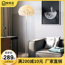  Feather floor lamp ins wind living room sofa lamp Net red girl warm and romantic bedroom bedside study vertical lamp