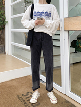 2021 Fat Mm Spring Dress New Fashion Gradient Grey Jeans Woman Big Code Slim Fit Straight Barrel 90% Pants Student Tide