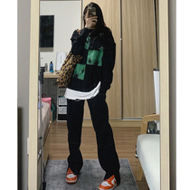 Large-size black forklift jeans wear fat mm slim pear shaped body loose straight tube broad leg thin horn