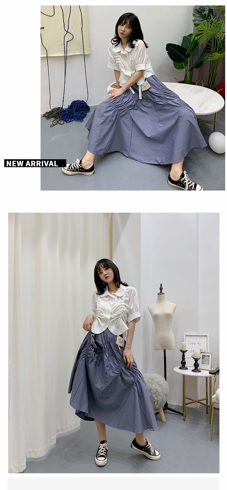 DAFANFAN eo cao xếp li váy nữ 2019 hè mới giảm béo Một từ đầm xòe rộng bất thường - Váy chân váy vintage