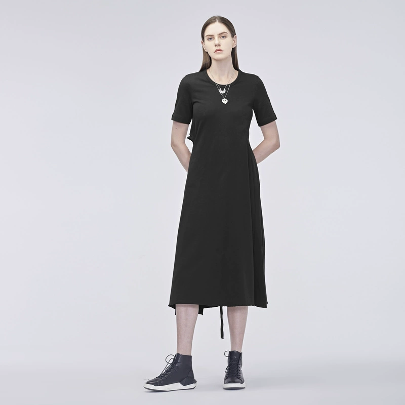 sdeer San Dior quần áo phụ nữ thiết kế cảm giác hàng rào cổ tròn thông minh ruy băng dài tay ngắn váy S18181206 - váy đầm