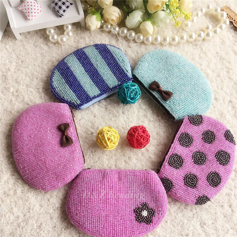 String Beads Hand Grab Zero Wallet Woman South Korea Ultra Slim Mini Bead Embroidered Small Wallet Brief Coins Bag Beads Pearl Wrap