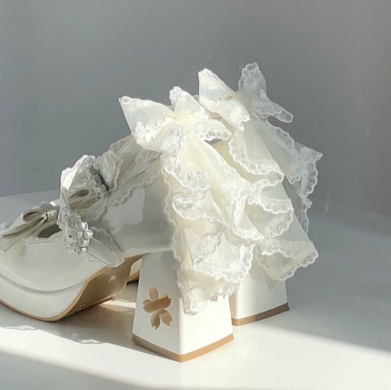 Confession Sakura Lolita Original Bow High Heels Women's Chunky Heel Lo Shoes Student Waterproof Platform Cute Little Leather Shoes