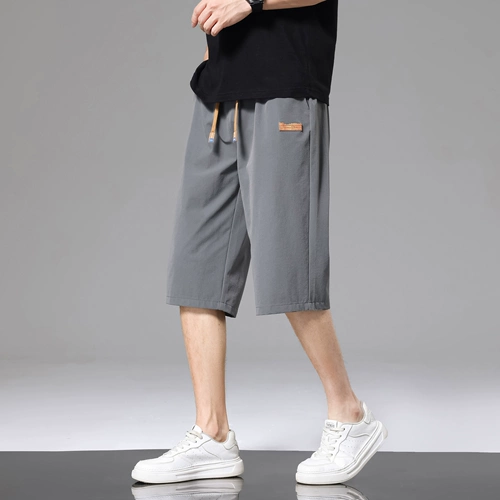 Шелковые мужские летние штаны, тонкие быстросохнущие шорты для отдыха, свободный прямой крой