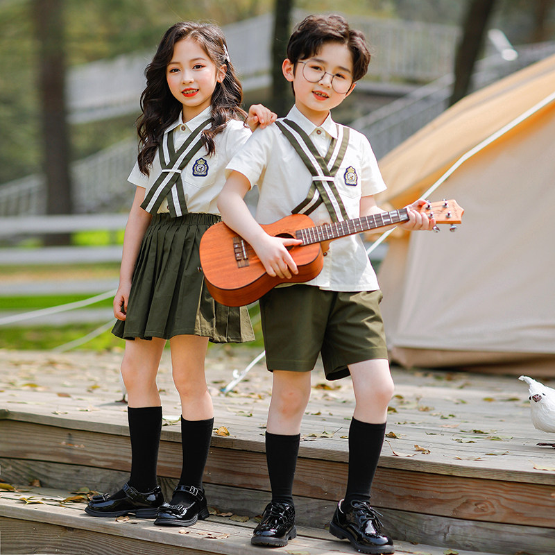 Elementary school uniforms summer clothes British style army green children's June 1 performance class clothes kindergarten clothes graduation photo clothes